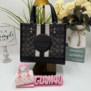 Coach Dempsey Tote 22 In Signature Jacquard With Varsity Stripe